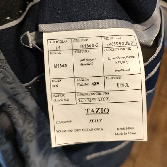 Tazio Italy Elegant Dark Blue Men's Slim Fit Suit - Picture 7 of 10